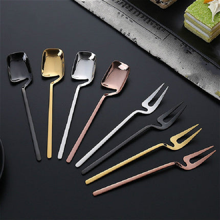 Stainless Steel V-shaped Wall Hanging Design Simple Coffee Spoon Fork Creative Long Handle Stirring Tableware, Spoon Black, Fork Black, Spoon Gold, Fork Gold, Spoon Rose Gold, Fork Rose Gold