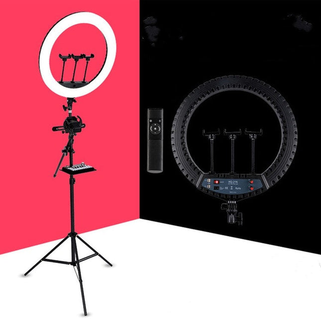 HQ-21N 21 inch 52.5cm LED Ring Vlogging Photography Video Lights Kits with Remote Control & Phone Clamp & 2.1m Tripod Mount, EU Plug, 21 inch