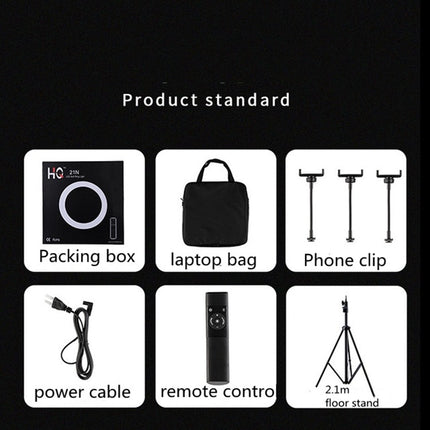 HQ-18N 18 inch 45cm LED Ring Vlogging Photography Video Lights Kits with Remote Control & Phone Clamp & 2.1m Tripod Mount, EU Plug, 18 inch