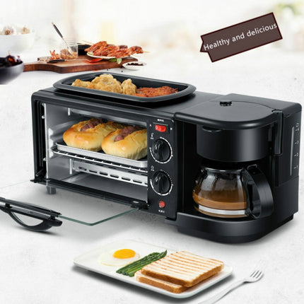 3 in 1 Electric Breakfast Machine Multifunction Coffee Maker + Frying Pan + Mini Oven  Household Bread Pizza Oven, 3 in 1 Multifunction Coffee Maker