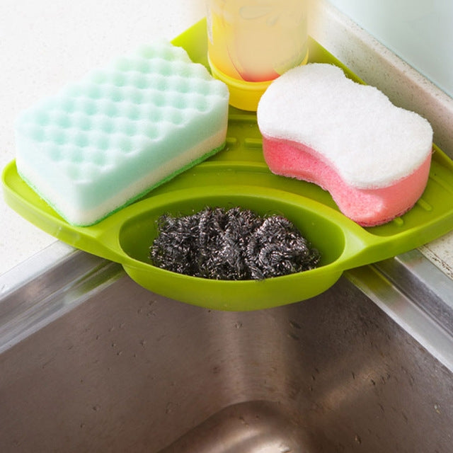 Practical Kitchen Sink Corner Storage Rack Sponge Holder Wall Mounted Tray