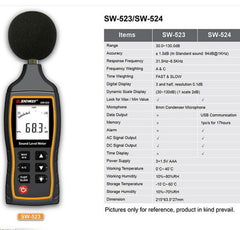 SNDWAY Handheld High Precision Noise Decibel Meter, SW523, SW524(Storage+USB Communication)