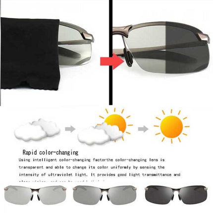 Photochromic Sunglasses Day and Night Vision Driving Eyewear, Black, Gun Metal, Sliver