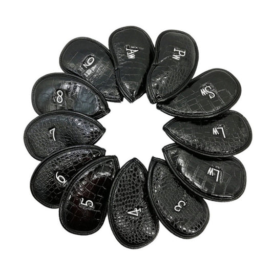 12 in 1 PU Leather Golf Club Cap Set, Black Litchi Texture