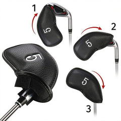 12 in 1 PU Leather Golf Club Cap Set, Black Litchi Texture