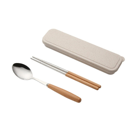 3 in 1 Spoon Chopsticks Fork Cutlery Set Three-piece Creative Work Students Portable Tableware, Three-piece set of wooden handle spoon fork chopsticks, Two-piece wooden spoon chopsticks