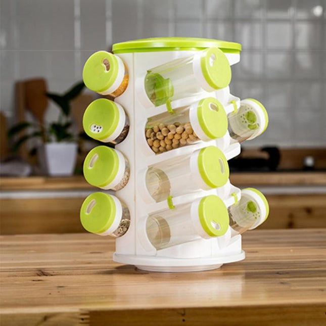 16pcs / Set Seasoning Cans Pepper Salt Cruet Plastic Bottle Kitchen Spice Jar Pepper Shaker Box Spice Rack Set, 16 in 1 Seasoning Cans