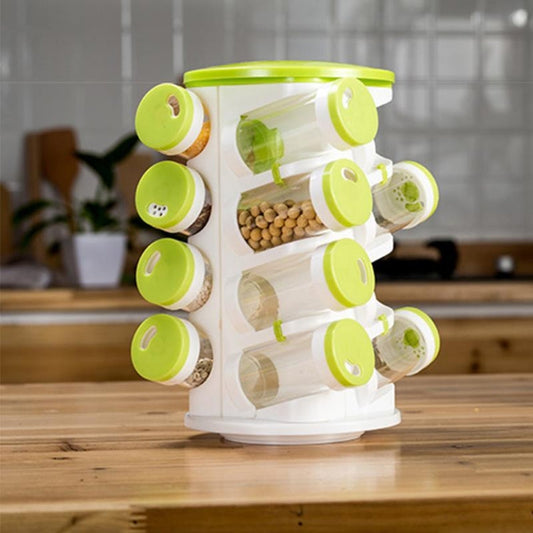 16pcs / Set Seasoning Cans Pepper Salt Cruet Plastic Bottle Kitchen Spice Jar Pepper Shaker Box Spice Rack Set, 16 in 1 Seasoning Cans