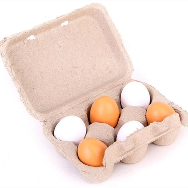 6 PCS Wooden Eggs Yolks Simulated Kitchen Food Cooking Toys Set Pretend Play For Children, 6 PCS Eggs