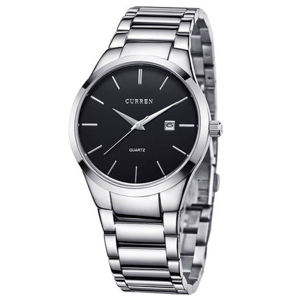 CURREN 8106 Fashion Business Calendar Waterproof Full Steel Quartz Watch, black case black face, white case black face, black case white face, white case white face