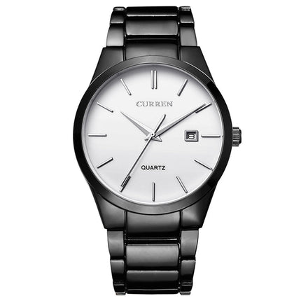 CURREN 8106 Fashion Business Calendar Waterproof Full Steel Quartz Watch, black case black face, white case black face, black case white face, white case white face