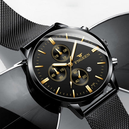 FNGEEN W5128 Men Three Eyes Subdial Luminous Quartz Watch Student Simple Watch, Black Leather Gold Shell Gold Surface, Black Leather Gold Shell Black Surface, Black Leather Gold Shell White Surface, All Black Surface Golden Nails�����������������������...