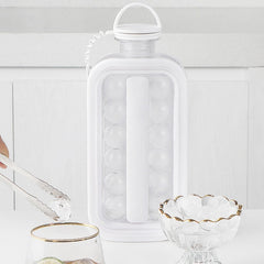 2 in 1 Round Ice Cube Mold Portable Ice Ball Maker Bottle Kettle with Lid White, 17 Grid