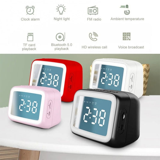 BT-511 Mini LED HD Mirror Bluetooth Speaker, Support 32GB TF Card & 3.5mm AUX & Dual Alarm Clock & Real-time Temperature & Hands-free Calling, White, Pink, Black, Red