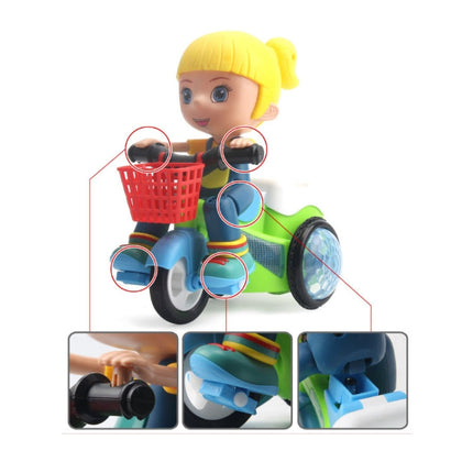 Electric Universal Stunt Tricycle Rotating Cartoon Toy Car with Light Music, Random Color Delivery, Boy, Girl
