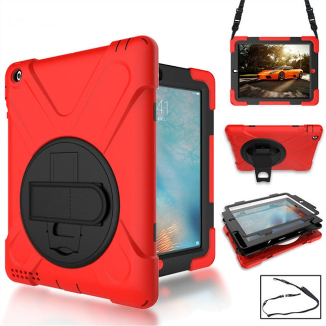 360 Degree Rotation Silicone Protective Cover with Holder and Hand Strap and Long Strap, for iPad 9.7 (2017) & (2018), for iPad Pro 9.7, for iPad 6 / iPad Air 2, for iPad 5 / iPad Air, for iPad Pro Air 3 10.5 （2019）, for iPad Pro 12.9 (2018)           ...