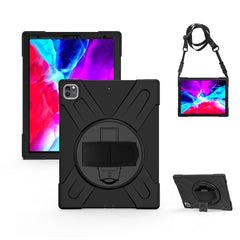 360 Degree Rotation Silicone Protective Cover with Holder and Hand Strap and Long Strap, for iPad 9.7 (2017) & (2018), for iPad Pro 9.7, for iPad 6 / iPad Air 2, for iPad 5 / iPad Air, for iPad Pro Air 3 10.5 （2019）, for iPad Pro 12.9 (2018)�����������...