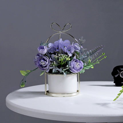 Wrought Iron Portable Frame Hydrangea Flower Pot Decoration Ornaments Home Study Office Wedding Decoration, Light Pink, Light Yellow, light Purple, Light Green, Light Blue, Elegant White