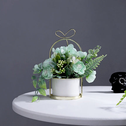 Wrought Iron Portable Frame Hydrangea Flower Pot Decoration Ornaments Home Study Office Wedding Decoration, Light Pink, Light Yellow, light Purple, Light Green, Light Blue, Elegant White