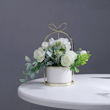 Wrought Iron Portable Frame Hydrangea Flower Pot Decoration Ornaments Home Study Office Wedding Decoration, Light Pink, Light Yellow, light Purple, Light Green, Light Blue, Elegant White