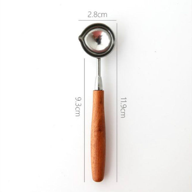Wooden Handle Brass Seal Wax Spoon Tool Melting Sealing Wax Hand Account Stainless Steel Fire Paint Spoon, Straight Round Wooden Spoon