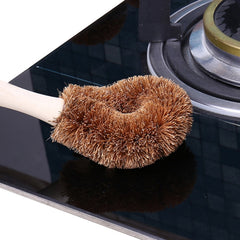 10 PCS Natural Coconut Palm Non-stick Oil Long Handle Pot Brush Cleaning Brush Kitchen Cleaning Tool