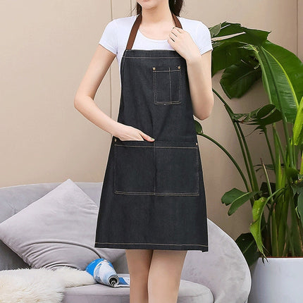 Sleeveless Denim Apron Halter Blue Denim Kitchen Overalls, 71x65cm
