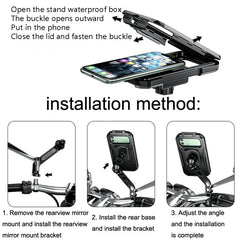 Kewig Bicycle Motorcycle Rearview Mirror Waterproof Box Touch Screen Phone Holder, Small Rearview Mirror Installation, Large Rearview Mirror Installation