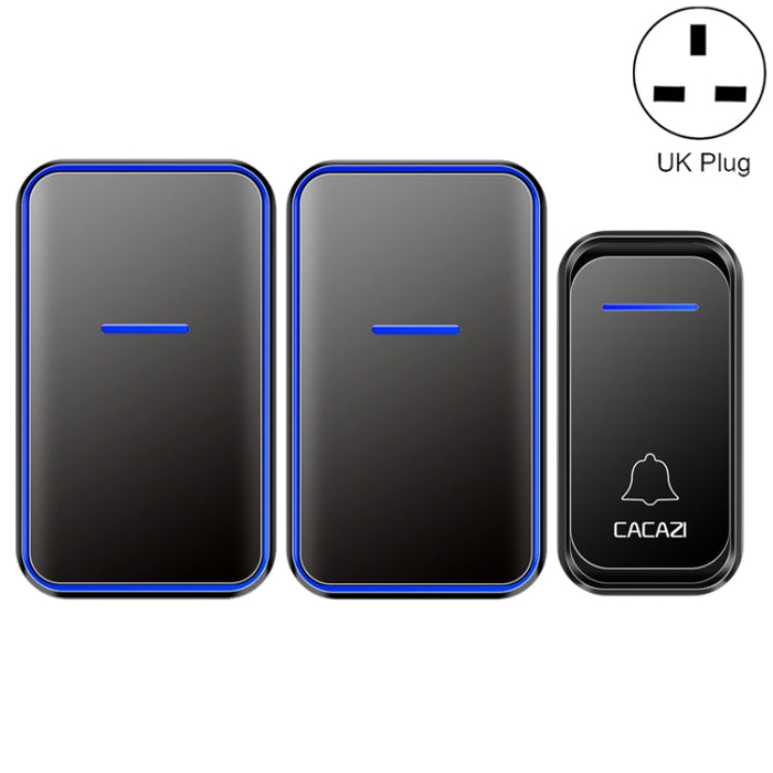 CACAZI A68-2 One to Two Wireless Remote Control Electronic Doorbell Home Smart Digital Wireless Doorbell, Style:UK Plug(Black)