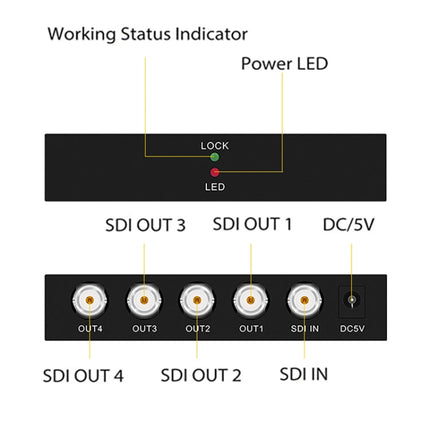1 In 4 Out SD-SDI / HD-SDI / 3G-SDI Distribution Amplifier Video SDI Splitter, 1 In 4 Out