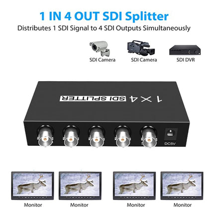 1 In 4 Out SD-SDI / HD-SDI / 3G-SDI Distribution Amplifier Video SDI Splitter, 1 In 4 Out