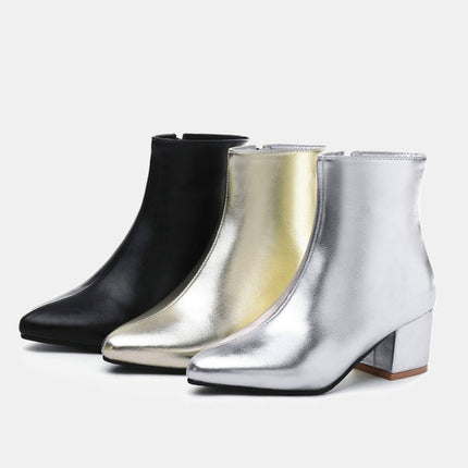 Autumn  Winter Glitter Square Heel Pointed Low-Top Women Boots, 32, 33, 34, 35, 36, 37, 38, 39