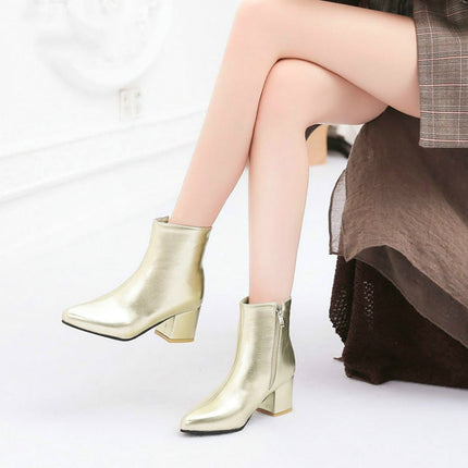 Autumn  Winter Glitter Square Heel Pointed Low-Top Women Boots, 32, 33, 34, 35, 36, 37, 38, 39