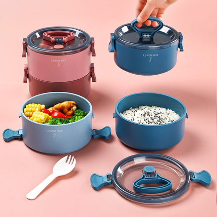 Round Portable Insulation Partitioned Lunch Box Student Office Workers Heated Microwave Oven Bento Box, Single Layer