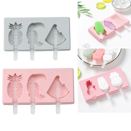 Silicone Cartoon Homemade Handmade DIY Ice Cream Popsicle Mould with Lid, Color Random Delivery, Fruit Woodpecker, Ice Cream, Snowman Hippo Bunny