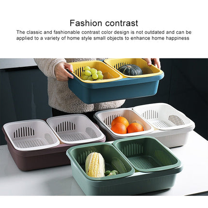 Double-layer Classification Square Drain Basket Kitchen Household Plastic Fruit and Vegetable Basket