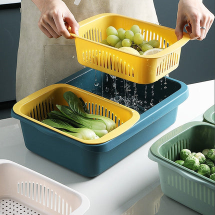 Double-layer Classification Square Drain Basket Kitchen Household Plastic Fruit and Vegetable Basket