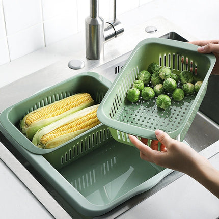 Double-layer Classification Square Drain Basket Kitchen Household Plastic Fruit and Vegetable Basket