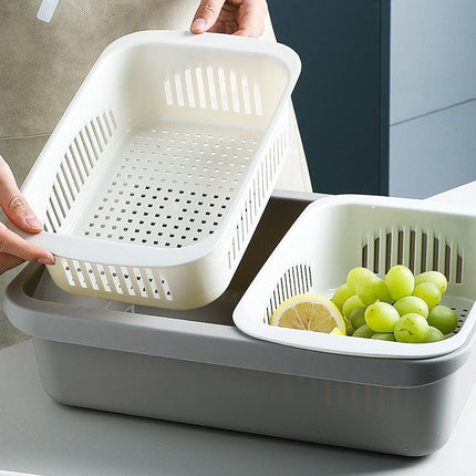 Double-layer Classification Square Drain Basket Kitchen Household Plastic Fruit and Vegetable Basket
