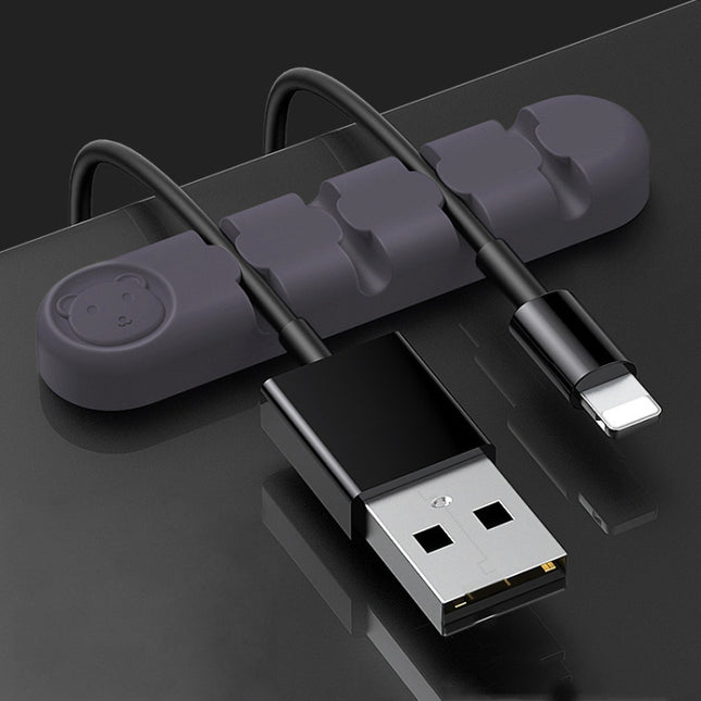 5 PCS 4 Holes Bear Silicone Desktop Data Cable Organizing And Fixing Device, 4 Holes