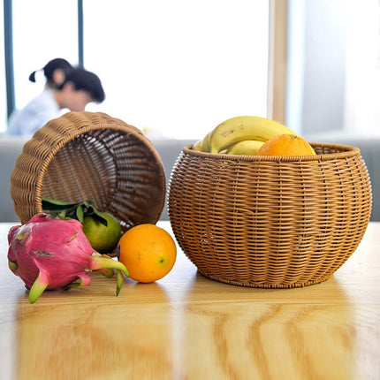 Round Snack Basket Rattan Woven Home Fruit and Vegetable Storage Basket Kitchen Drain Basket