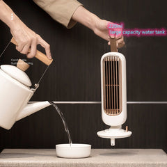 Retro Humidification Tower Fan USB Leafless Fan Water Cooling Spray Humidification Desktop Fan Cooler