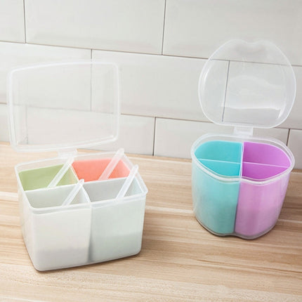 Household Kitchen Split Combined Fresh Box Three Grid Spice Box with Spoon, Round, Square, Apple Shape