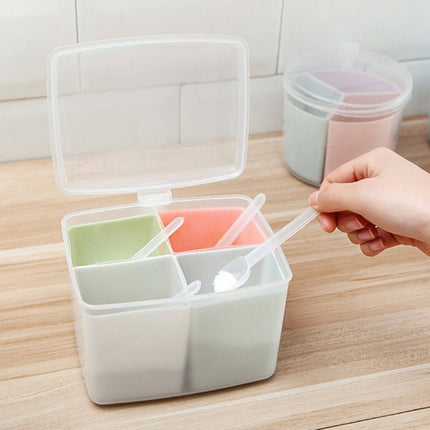 Household Kitchen Split Combined Fresh Box Three Grid Spice Box with Spoon, Round, Square, Apple Shape