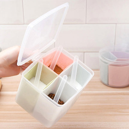 Household Kitchen Split Combined Fresh Box Three Grid Spice Box with Spoon, Round, Square, Apple Shape