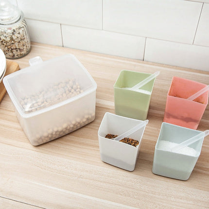 Household Kitchen Split Combined Fresh Box Three Grid Spice Box with Spoon, Round, Square, Apple Shape