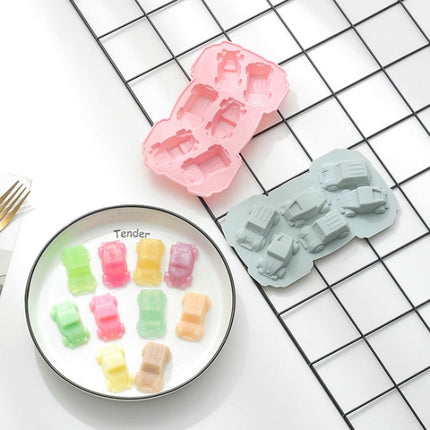 6 PCS Creative Cake Chocolate Mold 3D Car Cartoon Household Silicone Baking Ice Tray Mold, 3D Car Shape (Blue), 3D Car Shape(Pink)
