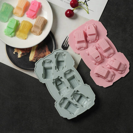 6 PCS Creative Cake Chocolate Mold 3D Car Cartoon Household Silicone Baking Ice Tray Mold, 3D Car Shape (Blue), 3D Car Shape(Pink)
