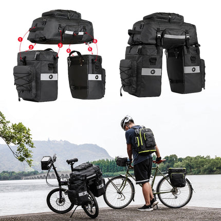Rhinowalk Three-in-one Multifunctional Bicycle Rear Shelf Pannier Waterproof Long-distance Equipment, Full Black, Black Green