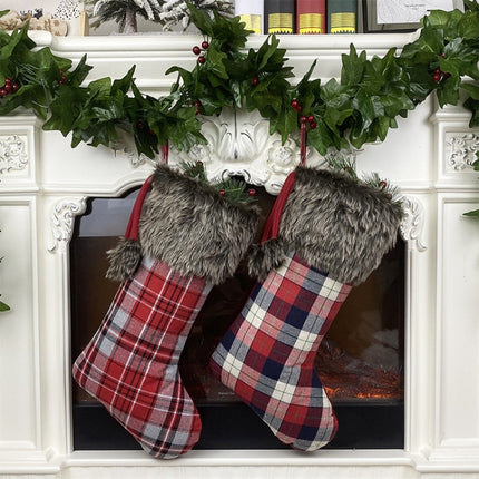 Christmas Tree Pendant Christmas Ornaments Christmas Socks Gingham Gift Bag, Light, Dark